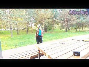 Handjob and Blowjob in a Public Park from a Smoking Blonde